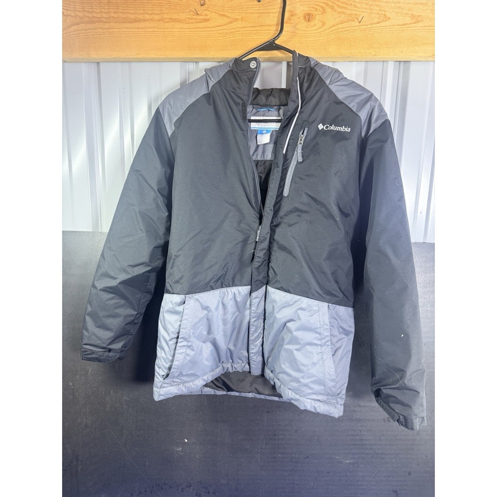 Columbia Boys Youth L 14/16 Insulated Hooded Jacket Black Gray Winter Coat